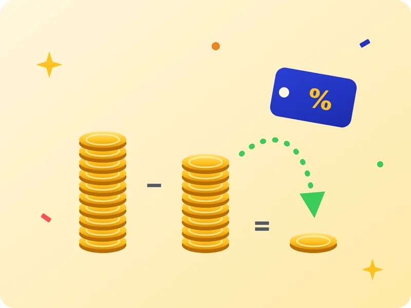 Winnita bonus senza deposito: illustrazione di due pile di monete e una moneta di rimborso con etichetta percentuale